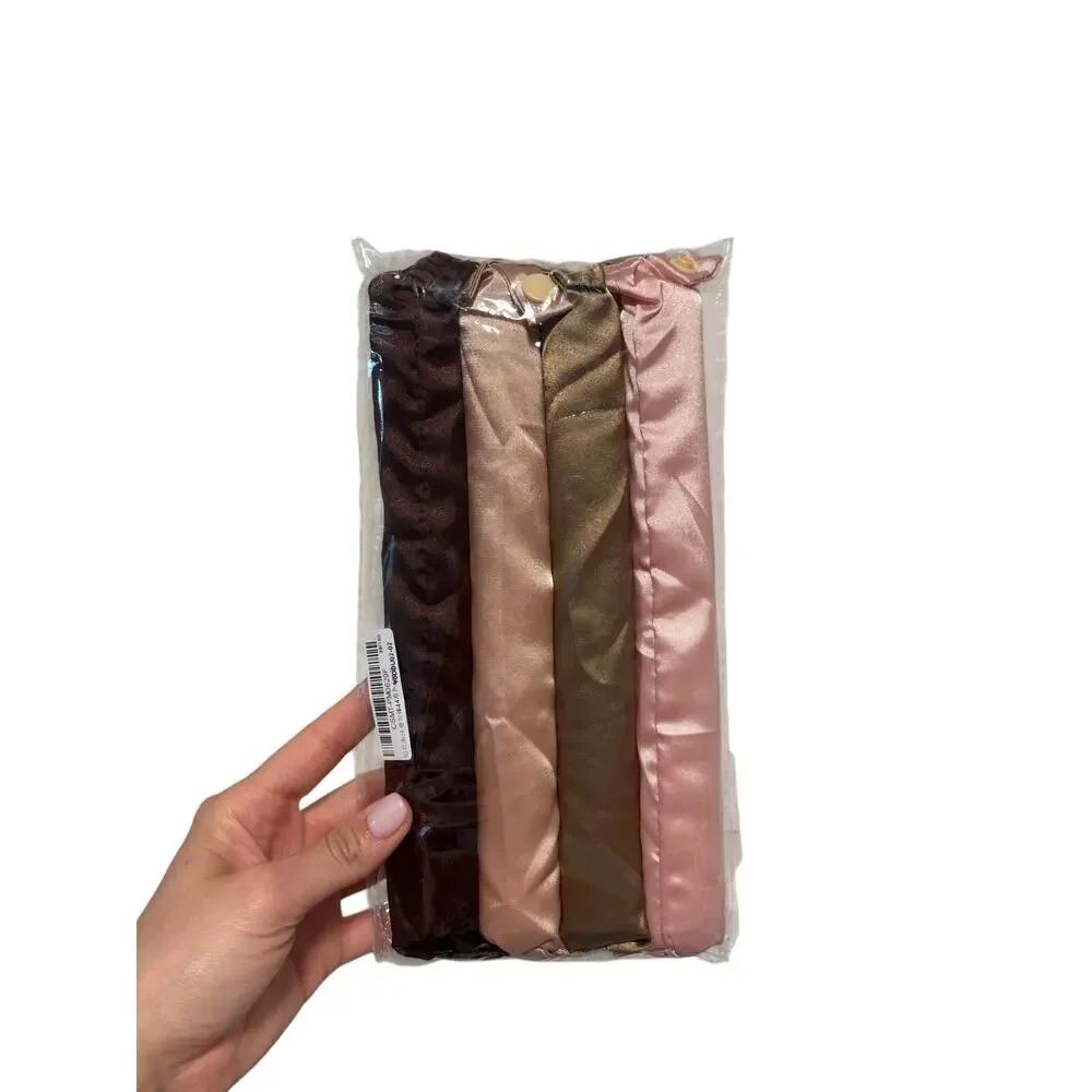 4PCS Satin Heatless Curling Ribbon Set Overnight Hair Curler Pink Brown NEW - Picture 3 of 3